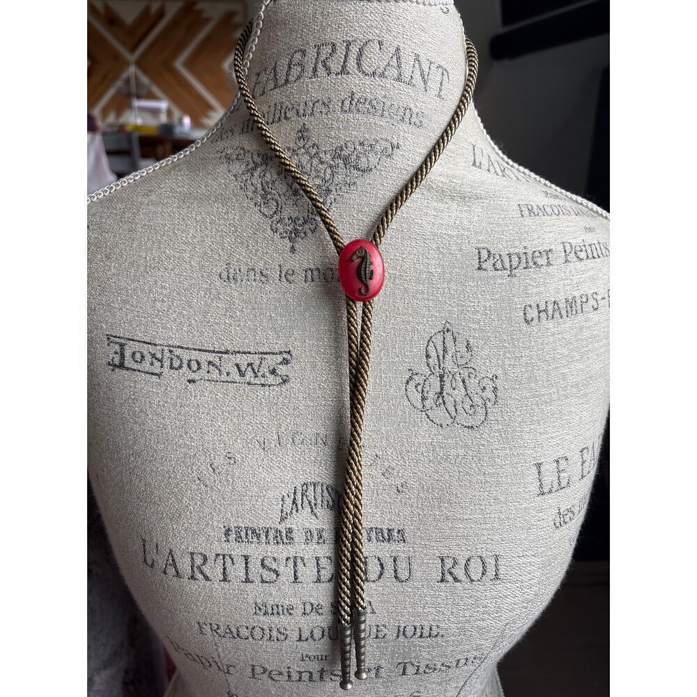 Vintage Red Seahorse Bolo Tie – 1" Pendant Western Festival Style